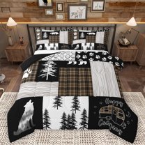 Homewish Wild Bear Paws Bedding Comforter Set,Woodland Animal Wolf Twin Comforter Sets, Happy Camping Camper Bedding Set For Kids,Uper Cozy Room Decor Reversible,2 Pieces