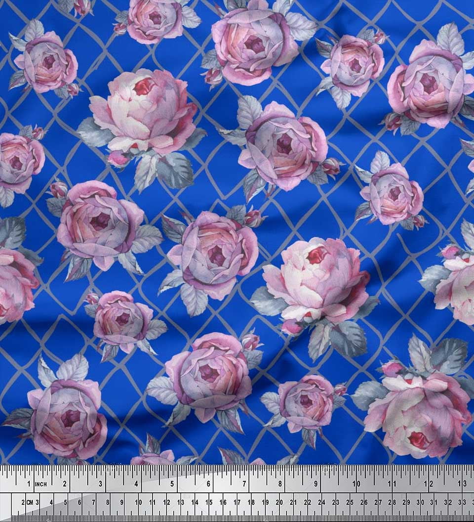 Soimoi Cotton Duck Fabric Geometric,Leaves & Rose Floral Printed Craft Fabric by the Yard 42