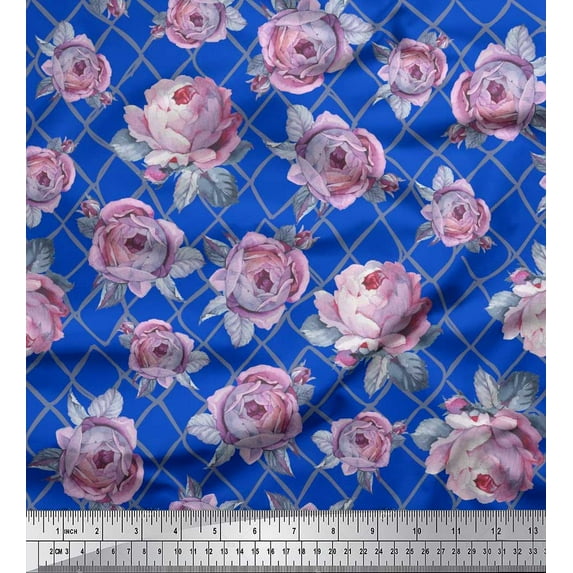 Soimoi Rayon Fabric Geometric,Leaves & Rose Floral Fabric Prints By Yard 56 Inch Wide