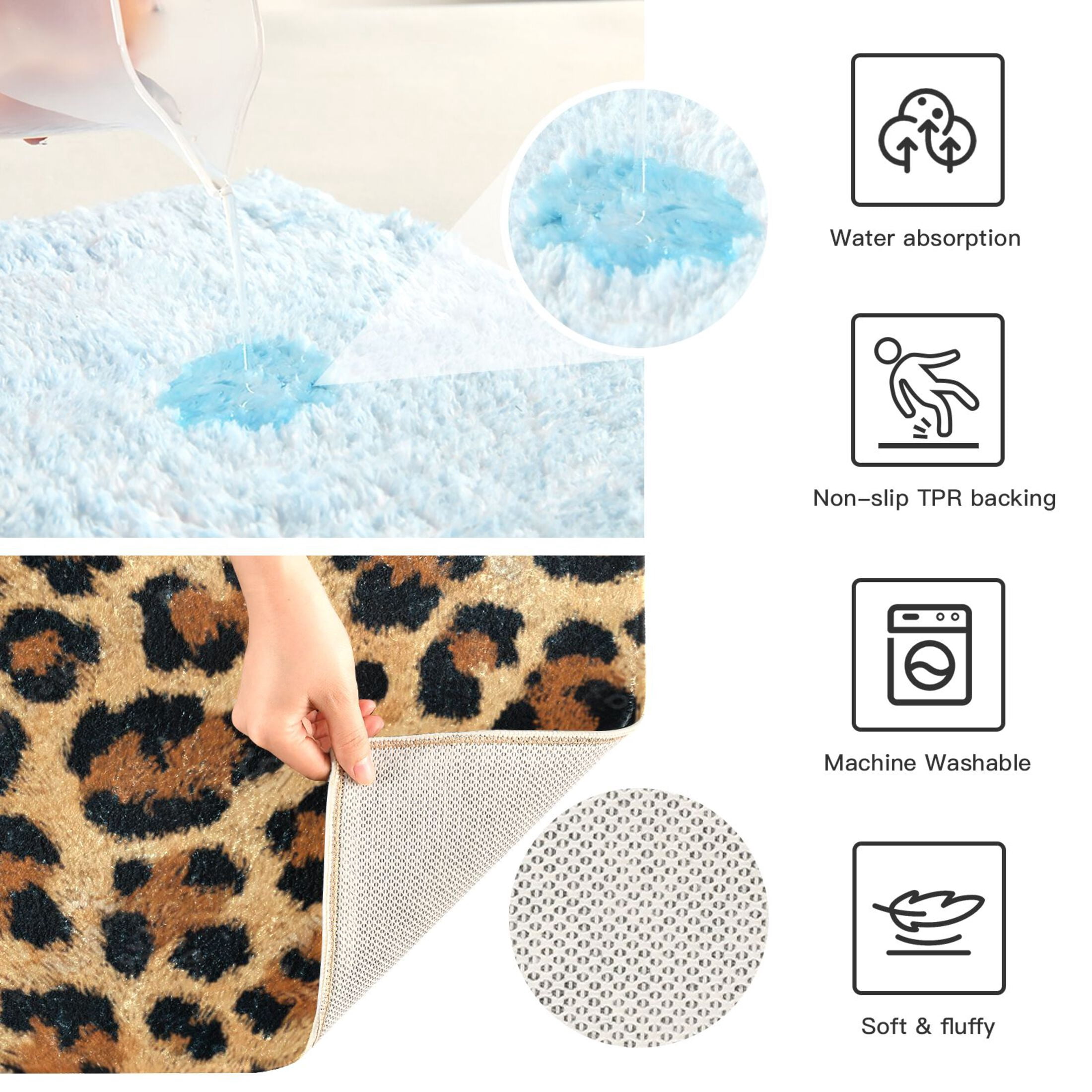 RMDQTR 2PCs Bathroom Rugs Set Plush Toilet Base Mat 16" × 24" Bath Mat and 20" × 24" U Shape Soft Rugs Non Slip Absorbent Wild Amber Cheetah