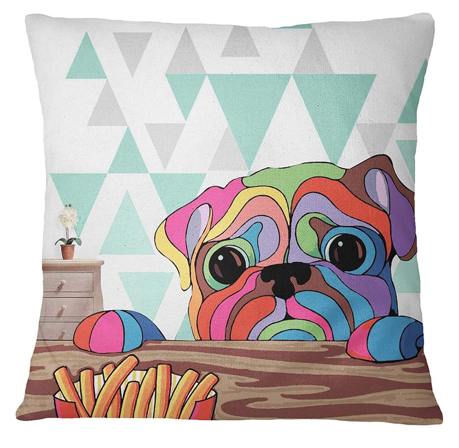 S4Sassy Pug Dog Print Decorative Multicolor Square Cushion Cover Pillow Case 