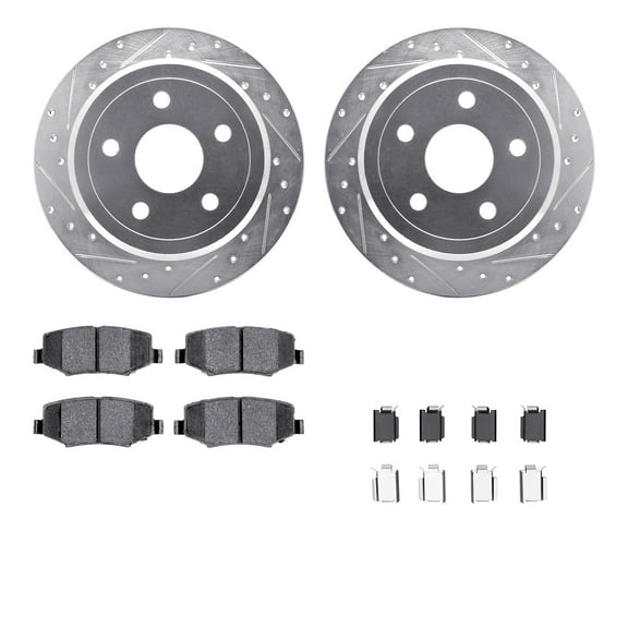 Dynamic Friction Company Rear Brake Rotors-Drilled and Slotted-Silver with 5000 Advanced Brake Pads includes Hardware 7512-42035