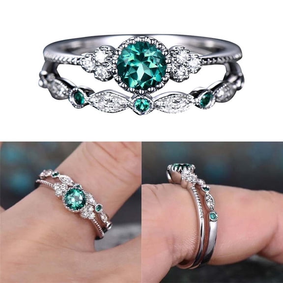 WRITWAA 2Pcs Fake Wedding Rings Green Metal Fashion Accessory for Women