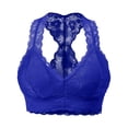 thumbnail image 2 of URBAN DAIZY Women's Seamless Lace Bra Racerback Padded Sexy Floral Mesh Bralette Crop Top Removable Pads Breathable Bustier A11_6324 Denim Blue XL, 2 of 7