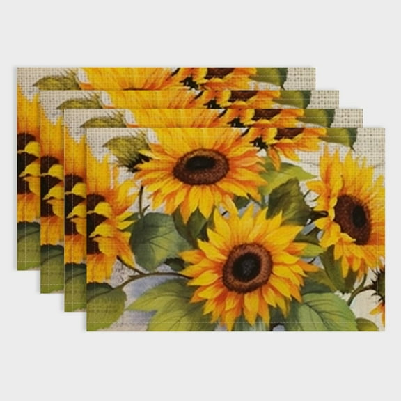 Shiartex Sunflowers Placemat Linen Cloth Set of 4 Indoor Outdoor Table Placemats for Dining, Home Decoration, Heat-Resistant, Washable 18x12in