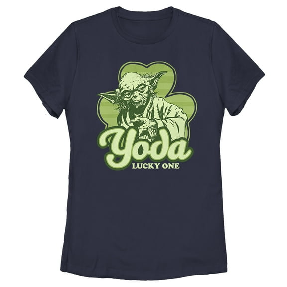 Women's Star Wars St. Patrick's Day Yoda Lucky One Graphic Tee Navy Blue X Large