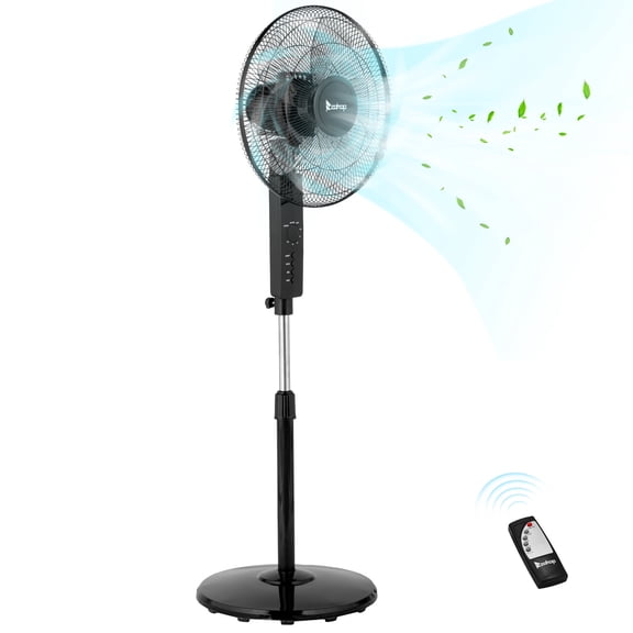 Ktaxon 16 Inch 75-Degree Oscillating Fan, Height Adjustable Standing Fans with 3 Adjustable Speeds, High Power Floor Fans Office, Black