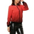thumbnail image 6 of Allegra K Women Standing Collar Long Sleeve Full Zip up Short Bomber Jacket Red XL, 6 of 6