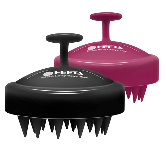 2-Pack Hair Scalp Massager Shampoo Brush, Heeta Wet and Dry Hair Scalp Brush with Soft Silicone (Rose Red & Black)