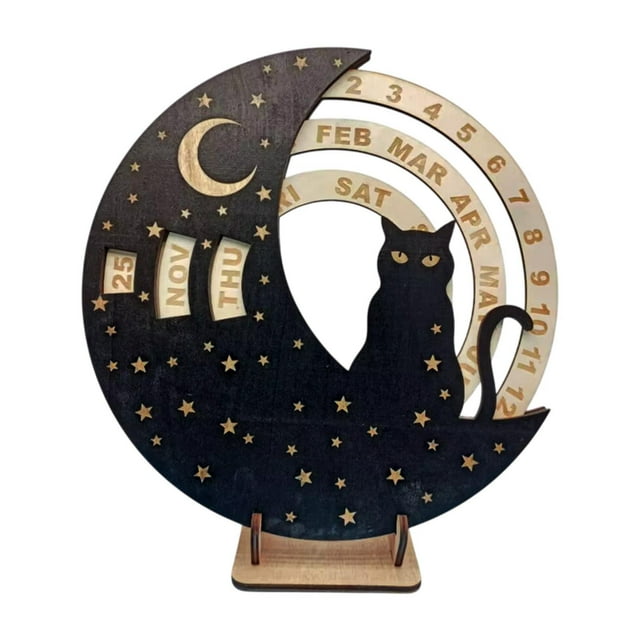 DOLITY Calendrier Perpétuel en Bois Ornement Suspendu Réglable pour Salle à Manger Intérieure Chat
