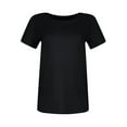 thumbnail image 4 of Stichou Womens Slim Fit Spring Summer Tees Short Sleeve Ribbed Knit T Shirts Tight Basic Crewneck Tops Black XL, 4 of 5