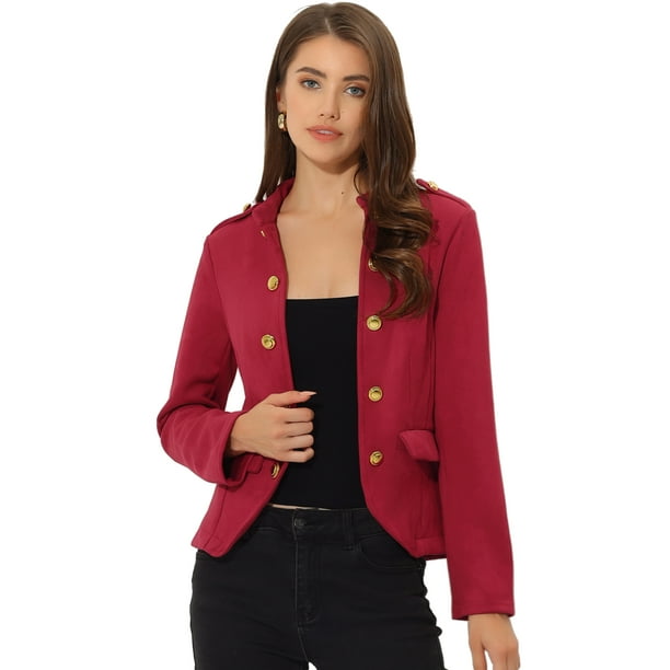 Chaqueta informal Allegra K de ante sintético con botones Steampunk y parte delantera abierta Rojo M