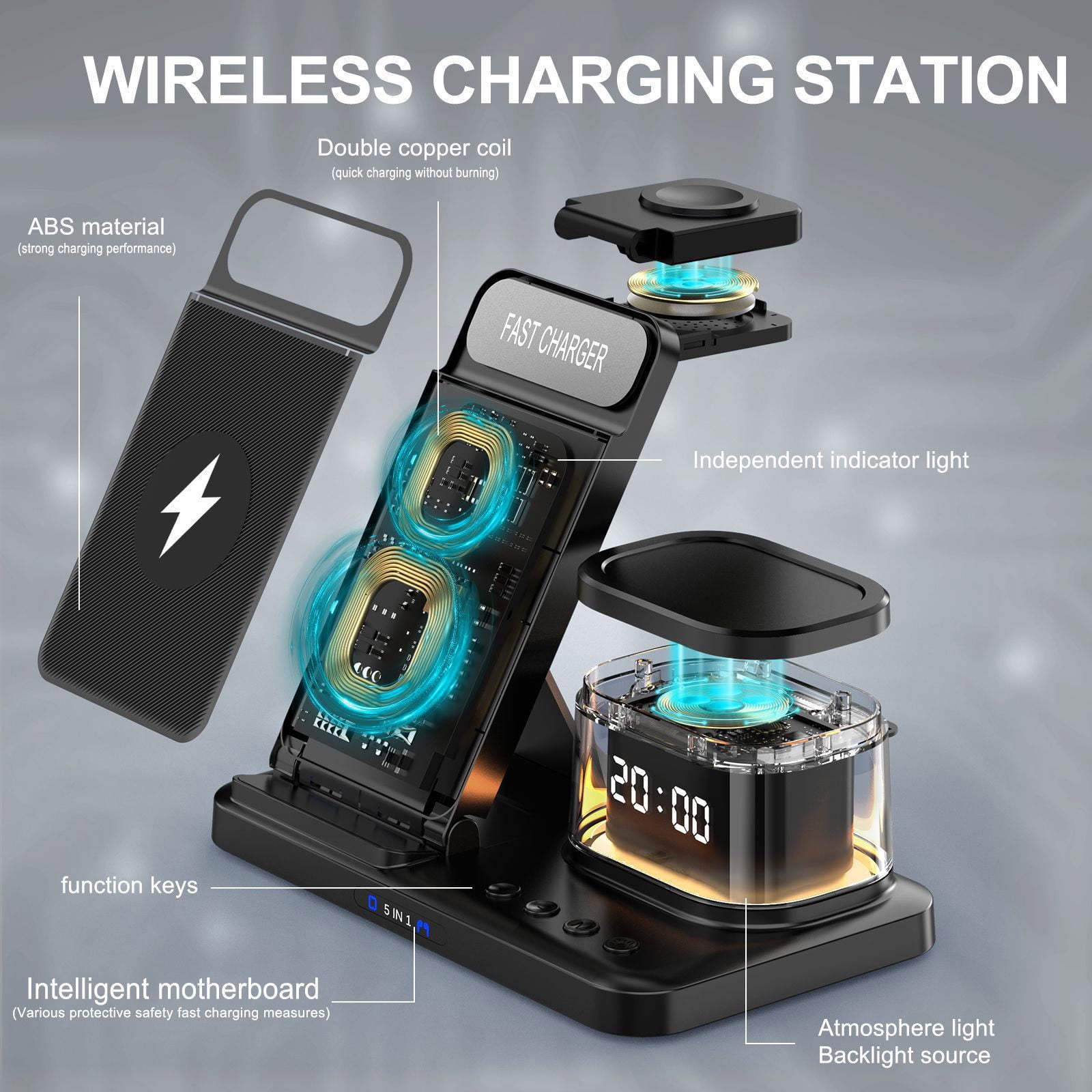 XGFHYJEH Charging Station, Wireless Charging Station, Charging Station for Multiple Devices, Wireless Charging, 15W Charge Station, Wireless Charge, for Android, Iphone, Apple, Samsung, Ipad