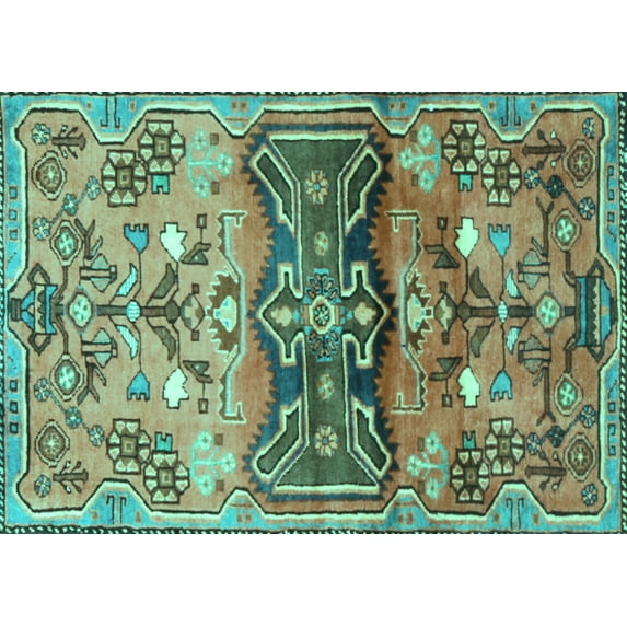 Ahgly Company Indoor Rectangle Animal Turquoise Blue Traditional Area Rugs, 2' x 4'