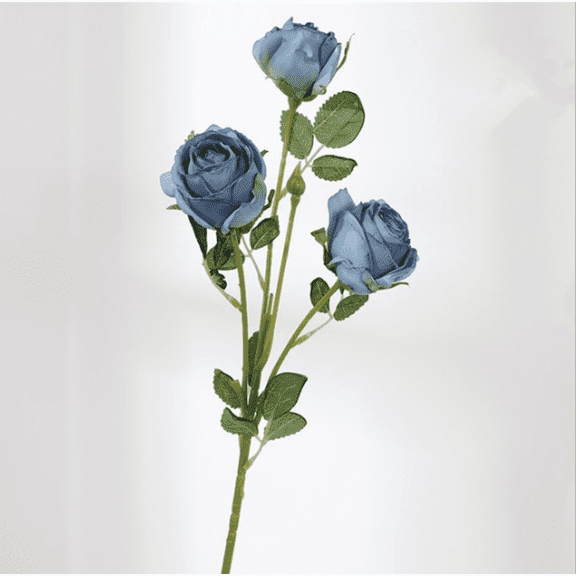 Namzi 3pcs 3headed Roses Artificial Flowers, Fake flowers, Flores Artificiales Para, Wedding Decor, Blue