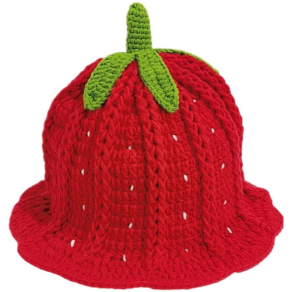 Crochet Strawberry Hat Halloween Beanie Hat Funny Photo Props for Women and Men Thanksgiving Day New Year Head Accessory