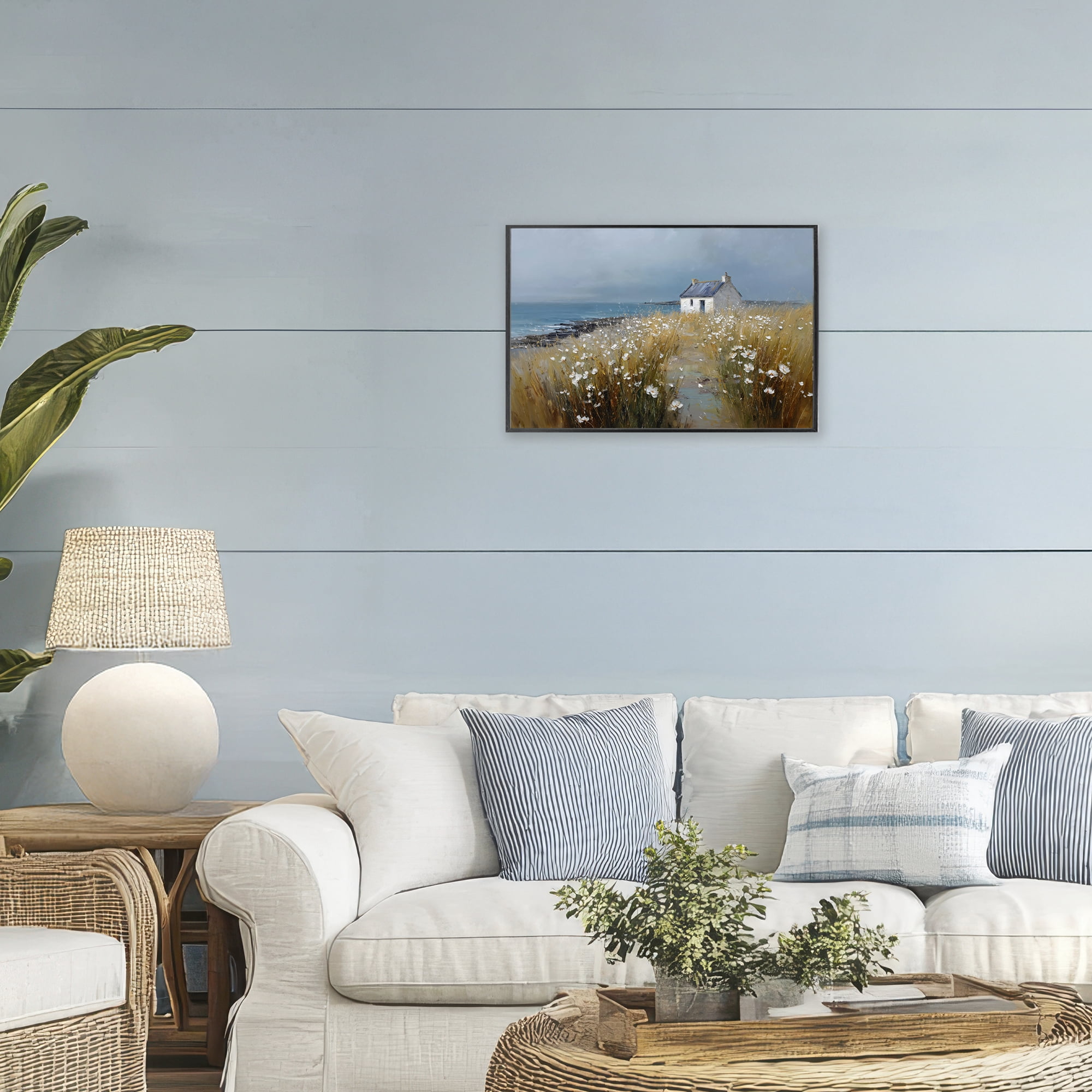 Stupell Industries Oceanfront Cottage Wildflowers Black Framed Giclee Art, design by Petal Prints Design