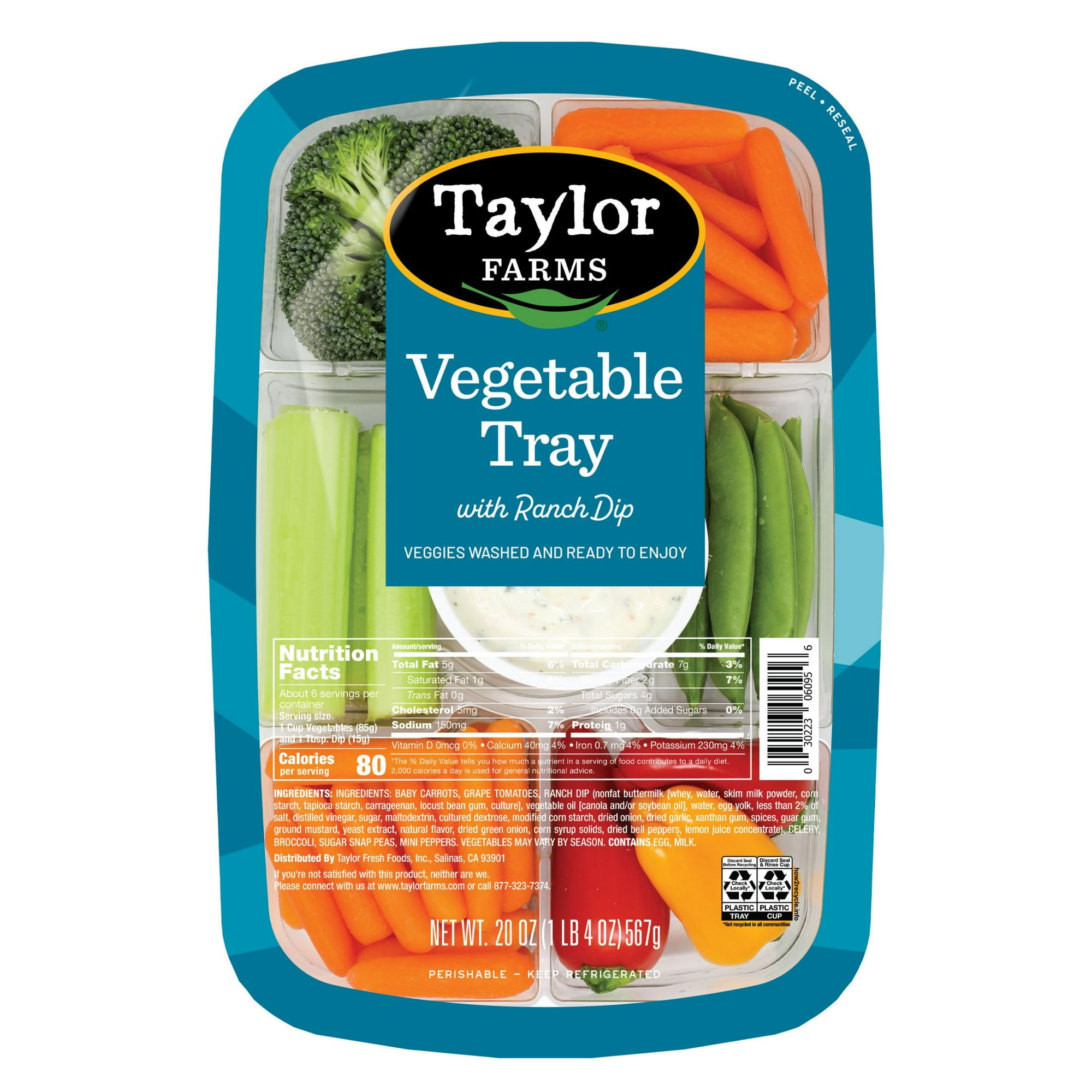 Taylor Farms Vegetable Tray with Ranch Dip, 20 oz Tray, Fresh