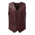 thumbnail image 4 of VSSSJ Men's Vintage Leather Waistcoat Plus Size Solid Color Single Breasted Sleeveless V-Neck Vest Fashion Weastern Style Wear-Resistant Jackets Red XXL, 4 of 4