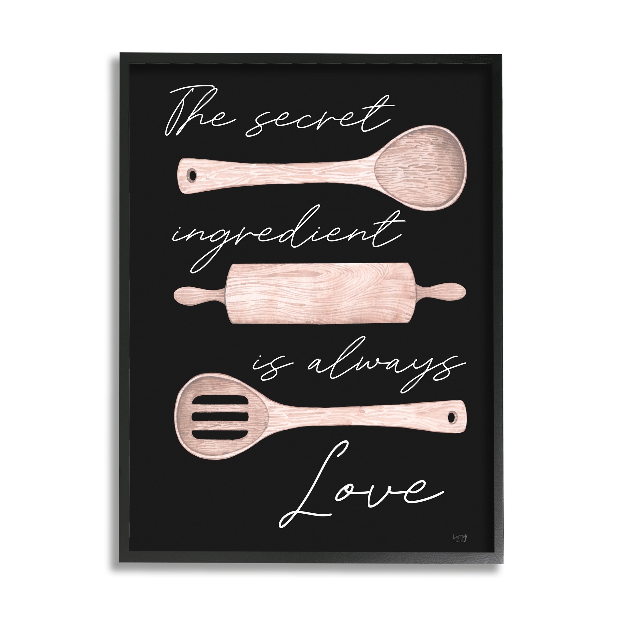Stupell Industries Secret Ingredient Love Romantic Baking Utensil Quote Graphic Art Black Framed Art Print Wall Art, Design by Lux + Me Designs