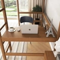 thumbnail image 5 of Twin Size Loft Bed with Desk, Upholstered Loft Bed Frame with Ladder, Safety Guardrails, Rubber Wooden, Teddy Fleece Fabric Headboard and Footboard,Natural, 5 of 8