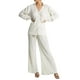 thumbnail image 1 of VISgogo - Conjunto de pantalones para mujer, blusa fruncida de manga larga con cuello en V y cuello de solapa + pantalones elásticos de longitud completa VISgogo moda, 1 of 9