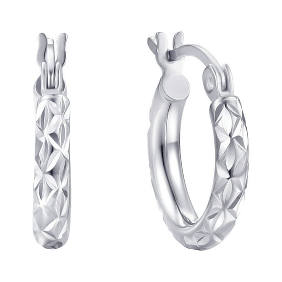 Brilliance Fine Jewelry Diamond Cut Hoop Earrings in Sterling Silver 14.5MM