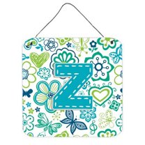 Carolines Treasures CJ2006-ZDS66 Letter Z Flowers And Butterflies Teal Blue Wall and Door Hanging Prints