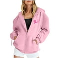 thumbnail image 3 of Yuannlog Mens Zip Up Hoodies With Pocket And Drawstring For Daily Wear And Breast Cancer Awareness Print Basic Pullover Oversized Sweatshirts Tops, 3 of 6