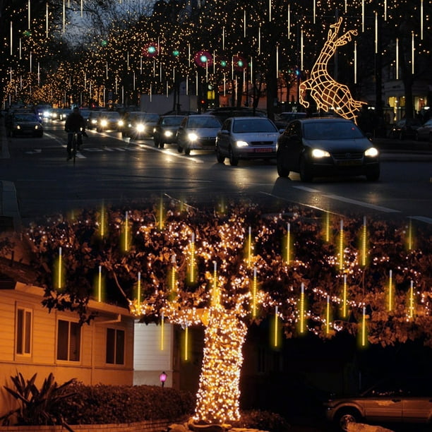 Vmanoo Solar String Lights Christmas Icicle Lights Meteor Rain Flickering Lighting Outdoor 8 ...