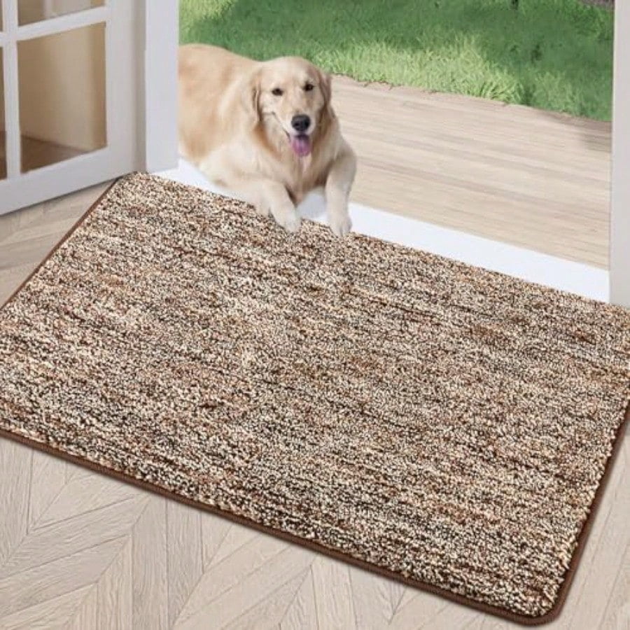 LUMI Ultra Thin Indoor Door Mat - 32"x48", Gray Herringbone, Non-Slip, Low Profile