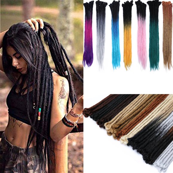 Dreadlock Extension Ombre For Hip-Hop Synthetic Heat Resistant Crochet Braiding Hair Handmade Extension Twist Braiding For Women Dark Black 20”-35g