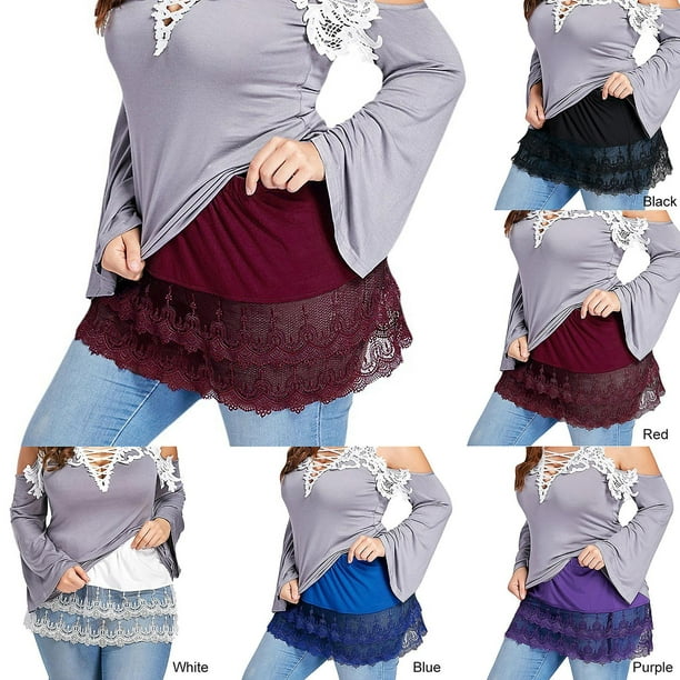 Trayknick Women Mini Skirt Shirt Extender Lace Hollow Stitching Sweater  Clothing Accessory 
