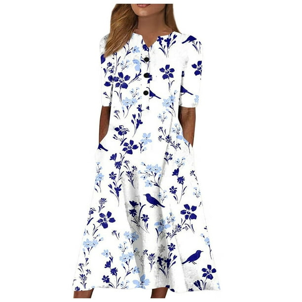 Summer Dresses for Women 2023 Plus Size Casual Dress Short Sleeve Pocket Dress Casual Floral