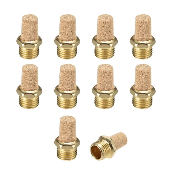 Brass Exhaust Muffler 1/4" PT Male Thread 19/32" Hex Sintered Air Pneumatic Bronze Muffler w Brass Body Protruding 10pcs