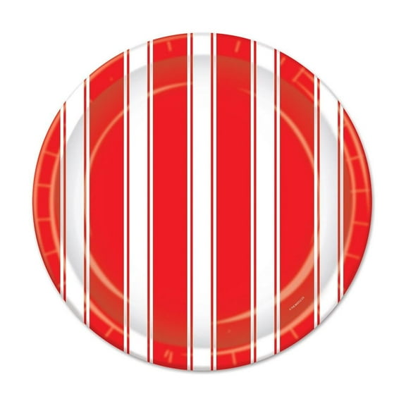 96 Pack Beistle Red/White Stripes Party Paper Plates 7 inch