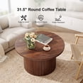 thumbnail image 5 of ROGALIS 31.5" Round Tambour Design Coffee Tables for Living Room, Mid Century Modern Wood Coffee Tablewith Spacious Tabletop, Art Deco Sturdy Circle Coffee Table, Walnut, 5 of 6