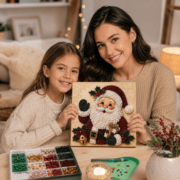 Christmas DIY Diamond Painting Kit, Santa Pattern Mosaic Art Craft, 30x30cm Home Wall Decor Supplies for Christmas Holiday