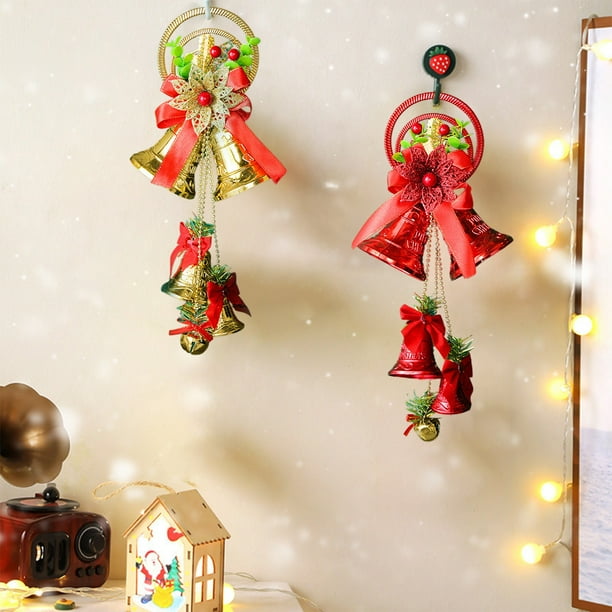 Mejores adornos de campanas de Navidad con Papá Noel y lazos para colgar de árbol - Set de regalo de accesorios festivos de decoración navideña de PVC