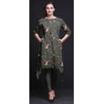 thumbnail image 4 of Bimba Gray Dry Leaves & American Goldfinch Bird Printed Asymmetrical Kurti Tops for Women Indian Summer Dress Tunic X-Large, 4 of 6