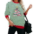 thumbnail image 4 of Yteetum Christmas Sweatshirts for Women Oversize Crewneck Christmas Color Matching Stripe Print Pullover Hoodless Sweatshirts Top Womens Christmas Print Round Neck Loose Sweatshirt Fall Clothes, 4 of 6