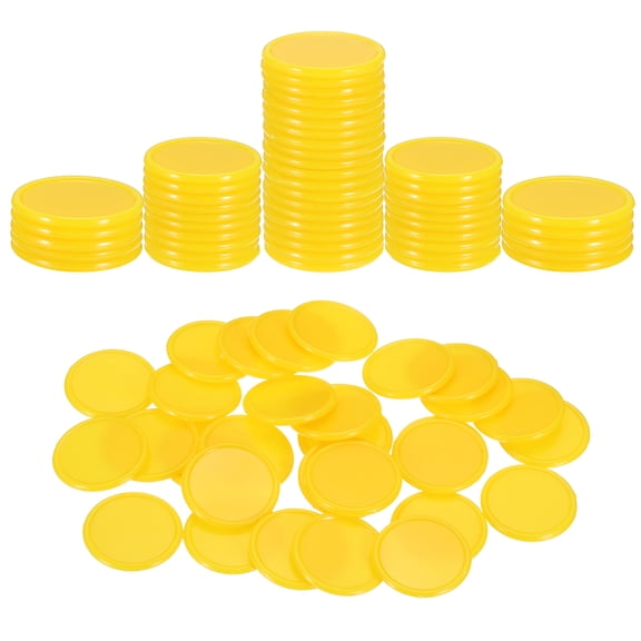 Uxcell 100 Pack 1 Inch Plastic Poker Chips, Mini Bingo Chips Learning Counters Counting Counters Disks Markers Opaque Game Tokens for Game Play Math Counting, Yellow