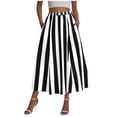 thumbnail image 6 of VBVC Women's High Waist Striped Maxi Skirt,Beach Party Dresses For Women,Ladies Pleated Flared A-Line Skirt with Pockets,Black,S-2XL, 6 of 6