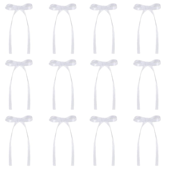 Christmas Tree Bows 12Pcs Christmas Ribbon Bow Ornaments for Tree Wreath Garland Gift Wrapping Holiday Decorations,5.9X3.14In White