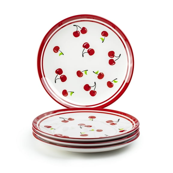 Terramoto Ceramic 10.5" Red Cherry Plate Set of 4