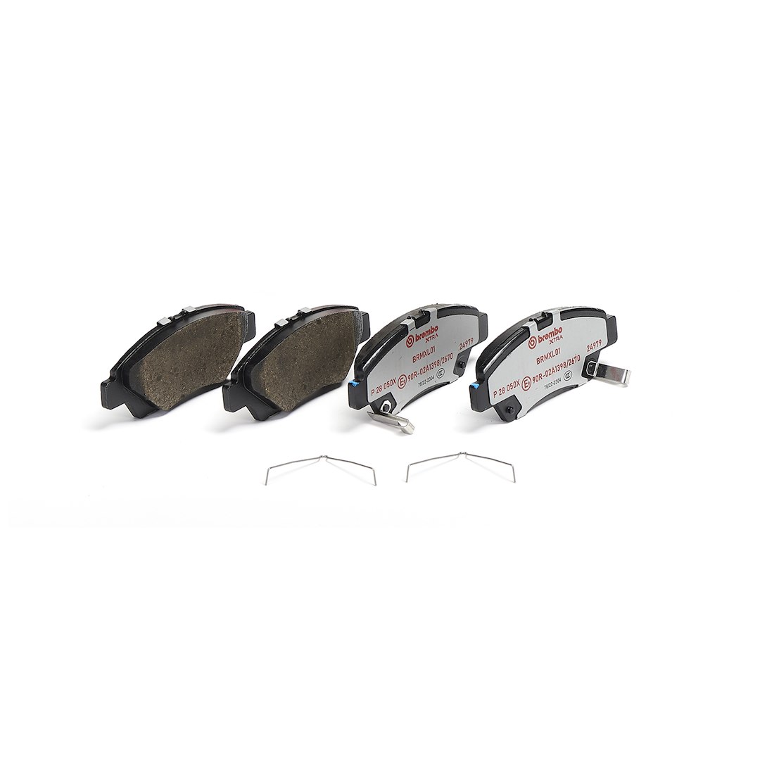 Brembo P28050X; Brake Pad; XTRALINE; FMSI Number D1394-8502; Low-Metallic; Set Of 4; With Pad Wear Sensor And Mounting Hardware