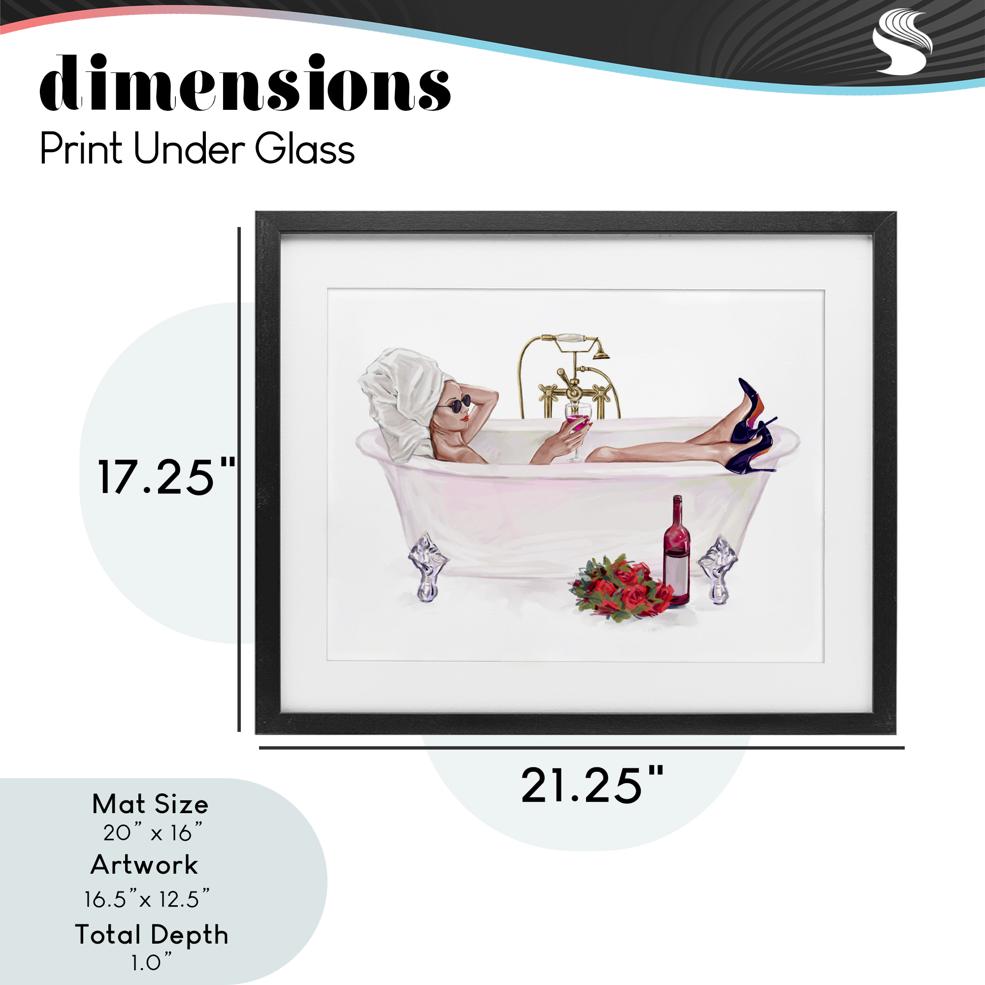 Woman with Wine Bath Black Framed Print Under Glass, design by Ziwei Li