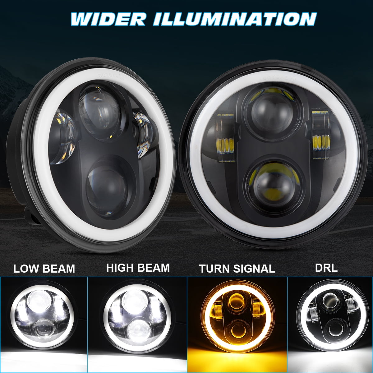 5.75" (5-3/4") LED Headlights with Hi/Lo Beam & Angle Eyes - Fit Chevy Impala/El Camino,4X