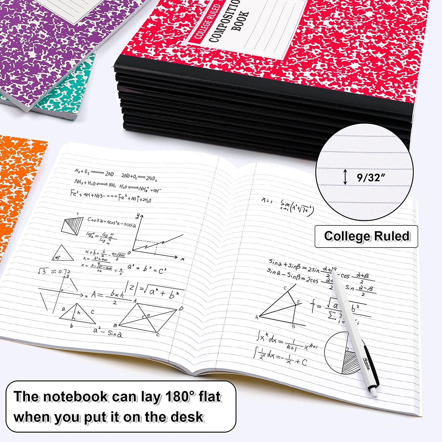 Feela Composition Notebook, 8 Pack 8 Pastel Colors College Ruled Composition Books Bulk, Marble Cover Notepad Lined Cute Journal Notebooks for Notes Taking Writing, 9.75 X 7.5 in