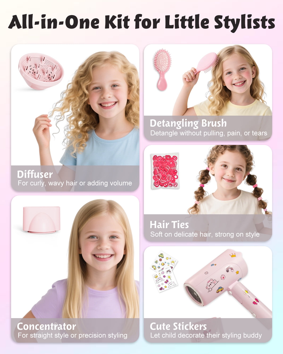 Feeka Children's Small Professional Ionic Hair Dryer, Foldable, High Speed, 100 Million Negative Ions, Mini Travel, Auto Shut-Off, Pink